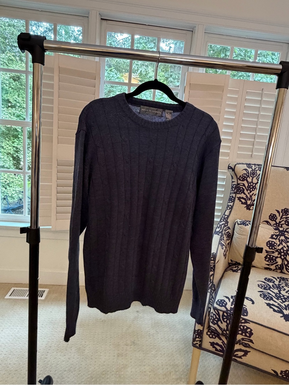 Oscar de la Renta Men's Navy Cable-Knit Crewneck Sweater